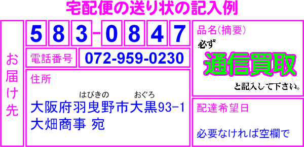 品名(摘要)欄に「通信買取依頼」と明記のこと