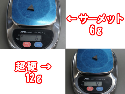 超硬とサーメットの比較(重さ)